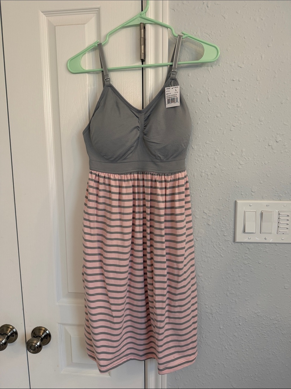Motherhood Maternity Gray & Pink Striped Nursing Nightgown